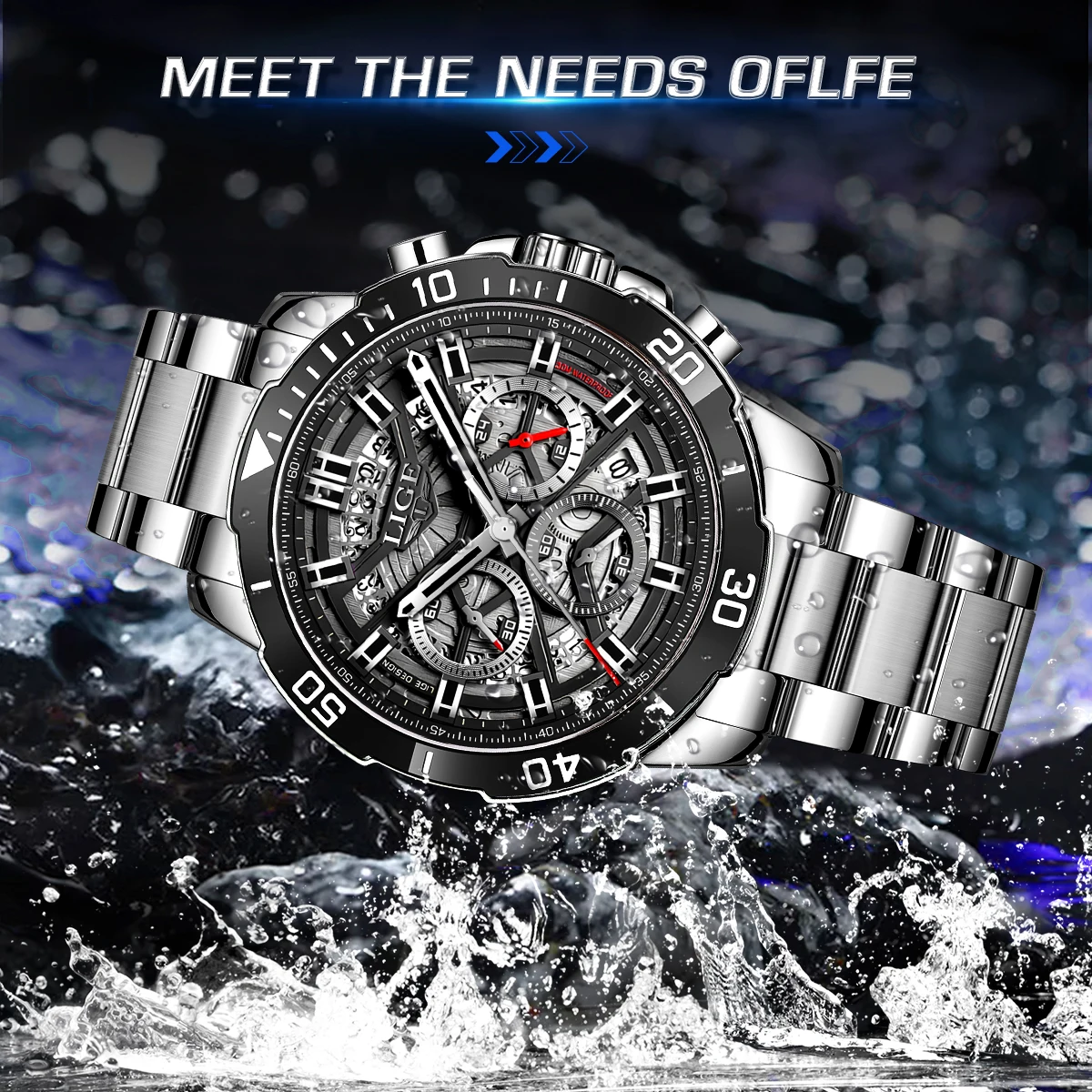 

LIGE New Fashion Hollow Watch For Men Top Brand Luxury Business Watch Men Military Sports Waterproof Men's Quartz Wristwatches