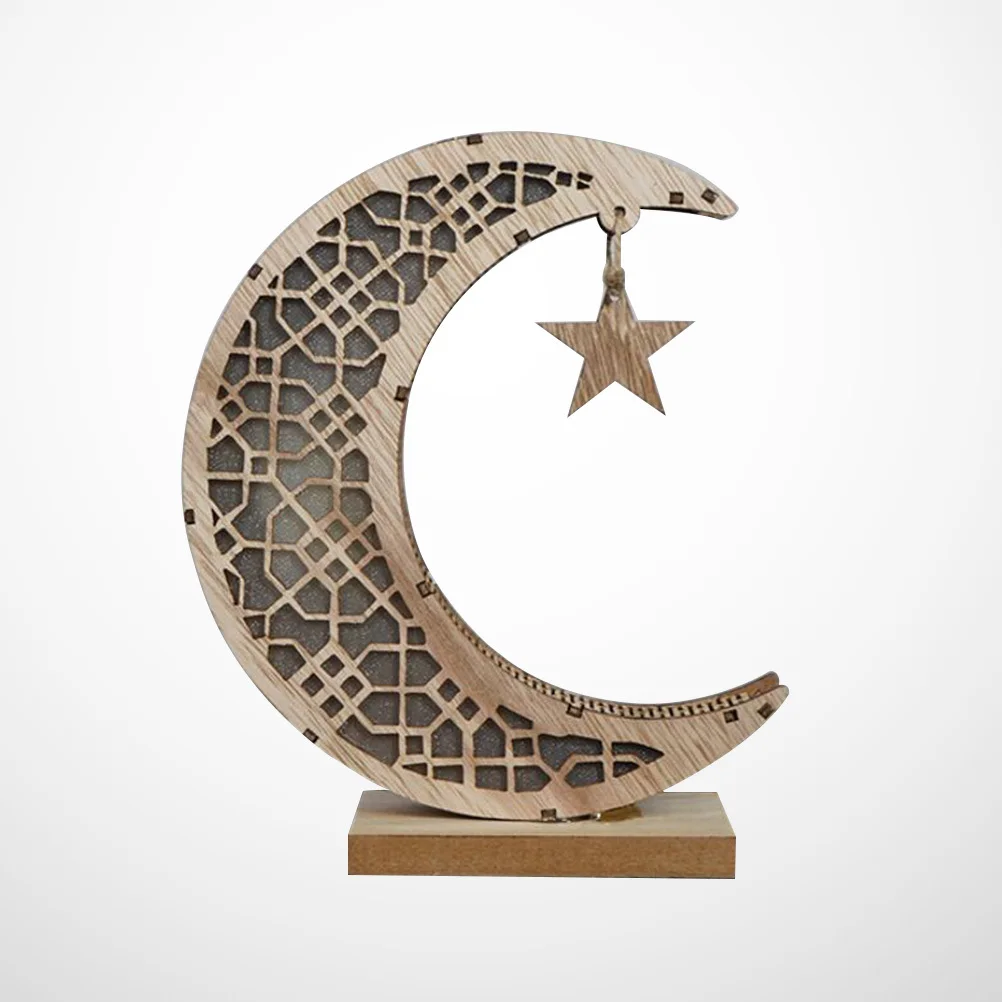 

Wooden Ramadan Moon Night Light Yellow Decorative Operated Bedroom Night Lamp Party Festival Decoration