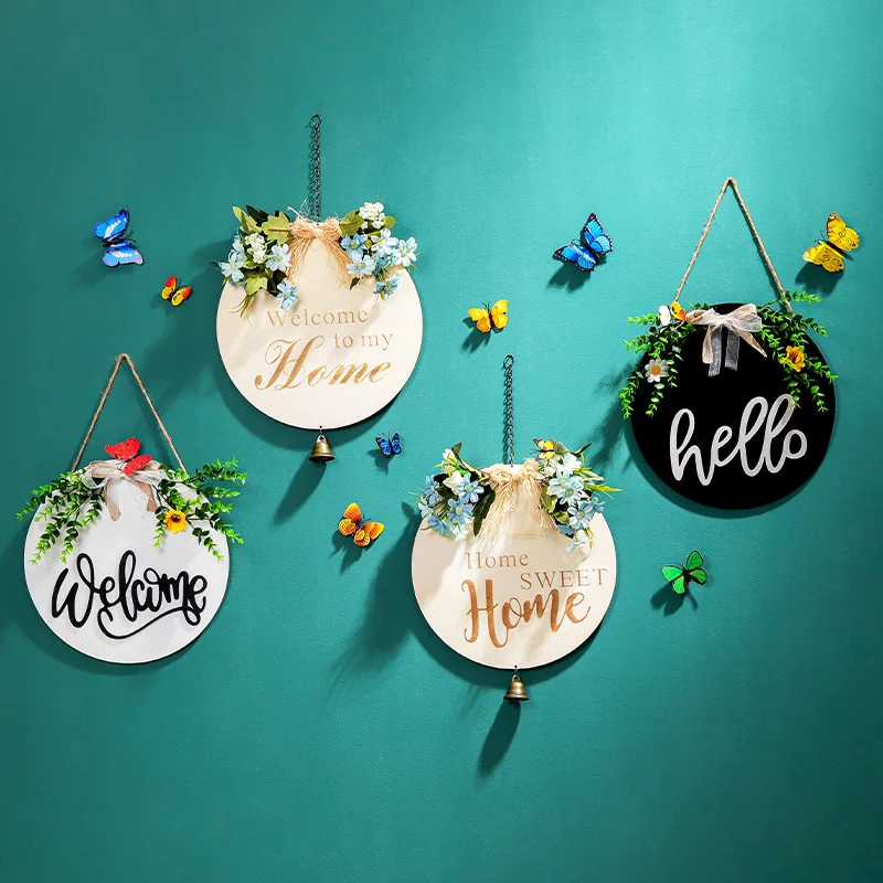 

Hello Signs Welcome Plaques Nordic Wooden Round Creative Home Decor Living Room Bedroom Wall Decoration Wall Hanging