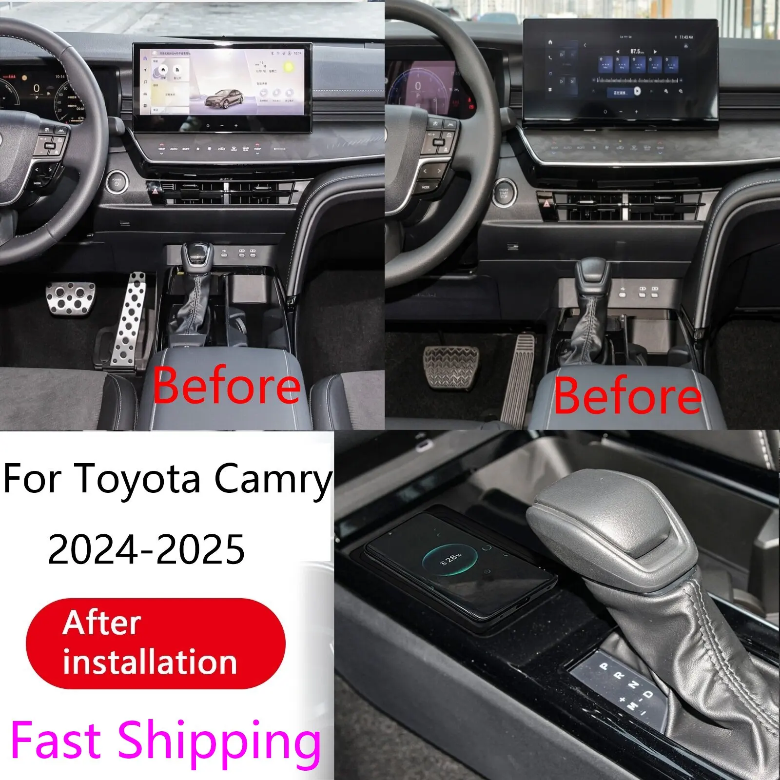 2 Din for Toyota Camry 2024-2025 Car Wireless Mobile Phone Charger Center Console Storage 18W iphone fast charge plate holder