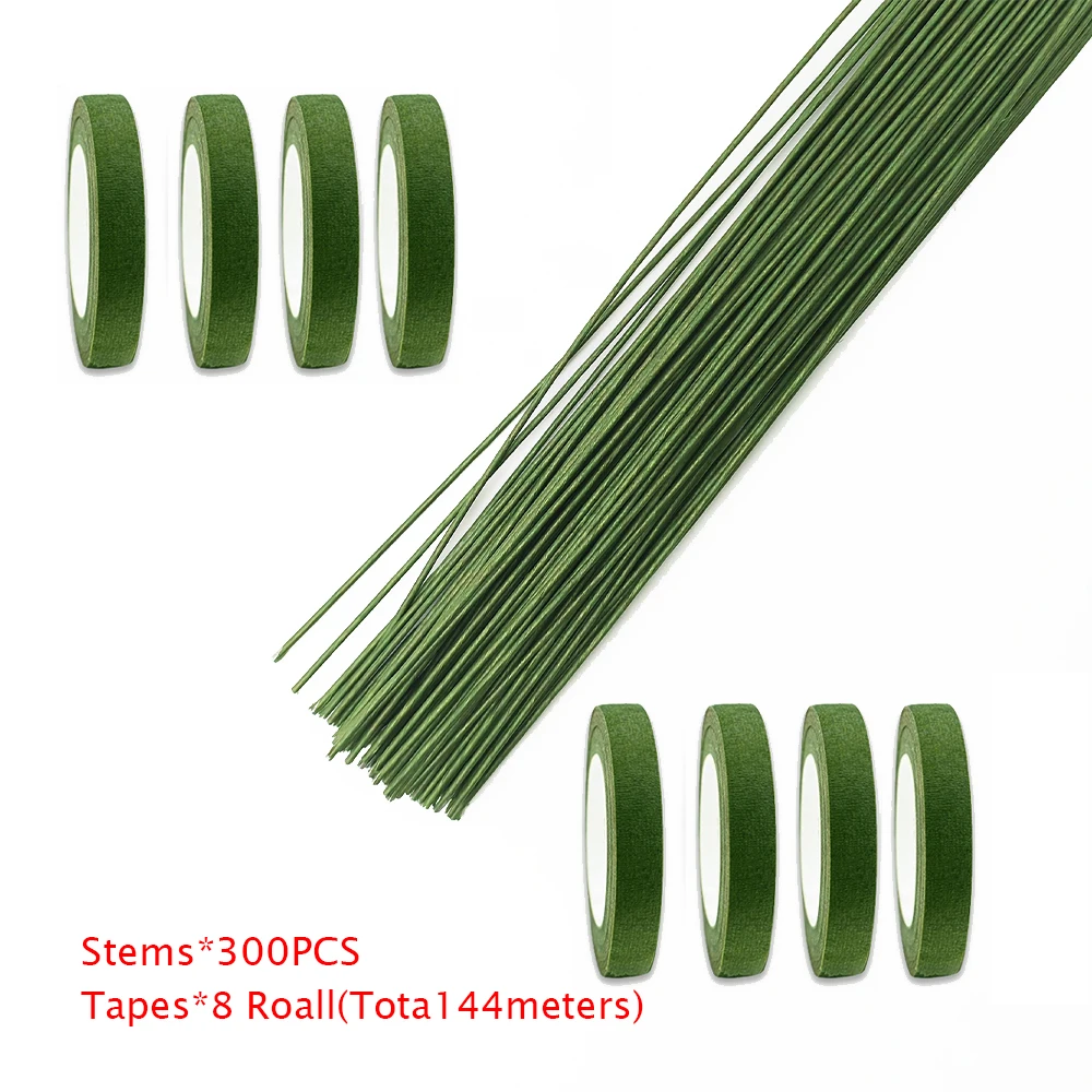 Groene Bloem Stem Sticks DIY Bloemenmateriaal Handgemaakte Draadstelen Bloemvormige Tape Zelfklevende Boeket Bloemen Stam Papieren Tapes