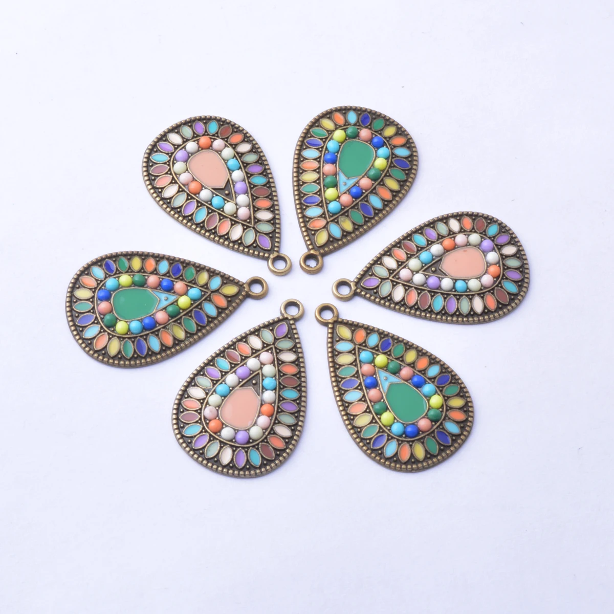 

12pcs/lot 20*33mm Vintage Ancient bronze Enamelled Alloy Charms Colorful seed beads Ear Pendant DIY Jewelry Earrings