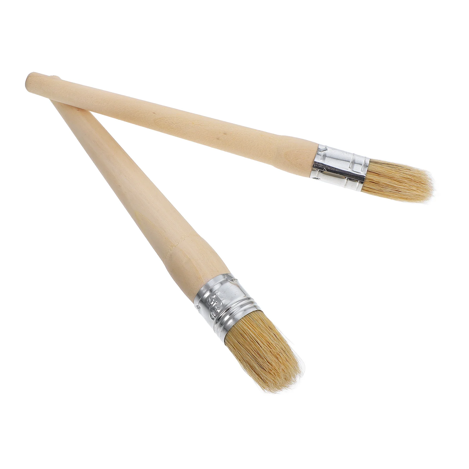 

2pcs Paint Brushes 20Mm+25Mm Long Handle For Furniture Restoration Wood Waxing Wall Decor Round Tip Brush Painting Tool Art