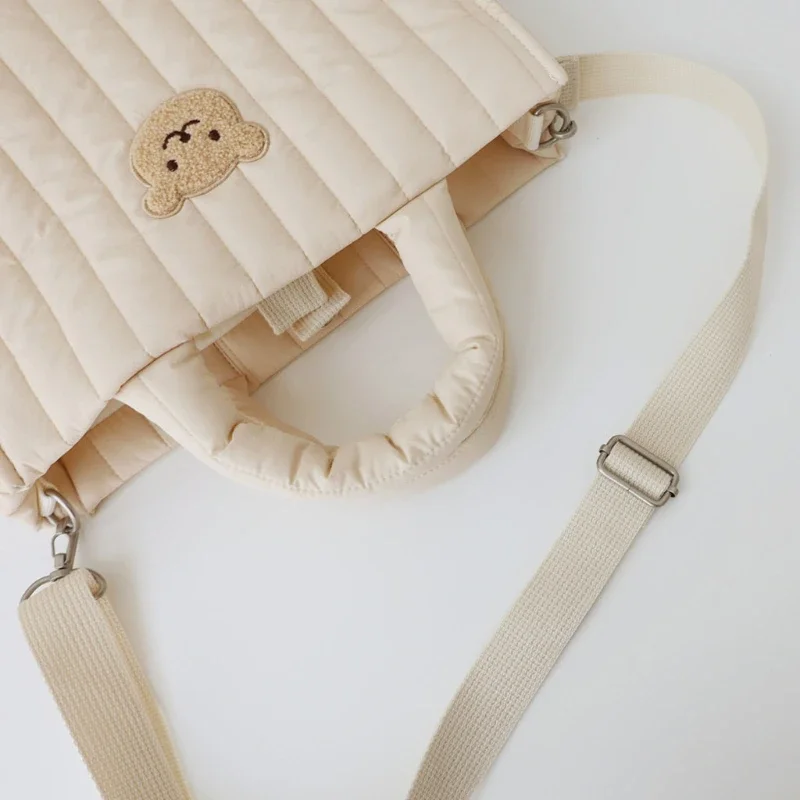 Little Bear Rabbit Down Handbag Korean New Fashion Women\'s Bag Minimalist Car Sewn Vertical Stripe Casual Wrist Bag purse