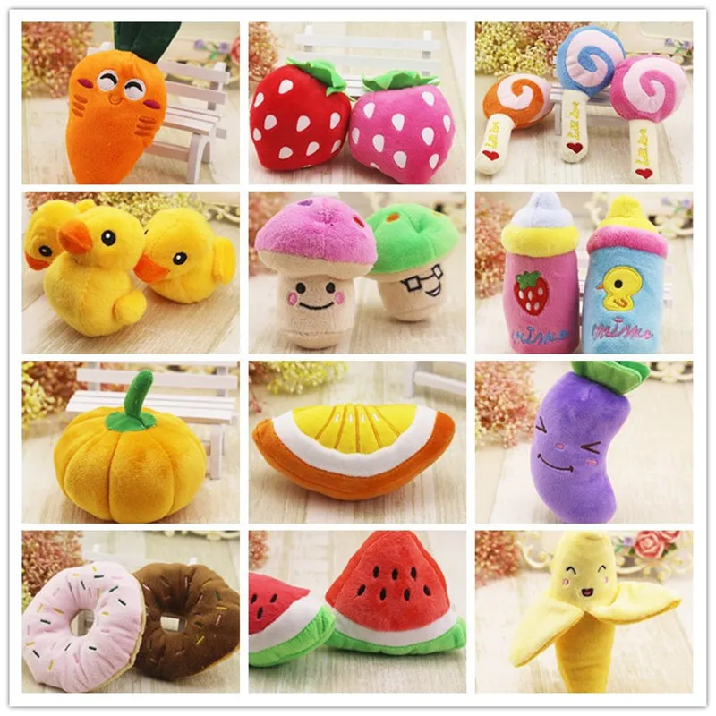 1Pc Pet Toys Fruit Animals Cartoon Dog Toy Stuffed Squeaking Cute Plush Puzzle for Dogs Cat Chew Squeaker Squeaky Toy