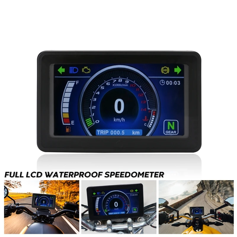 ABOK-Universal Motorcycle LCD Display Cluster Replaceable Speedometer Multi-Function Instrument For 1,2,4 Cylinder Motorbike