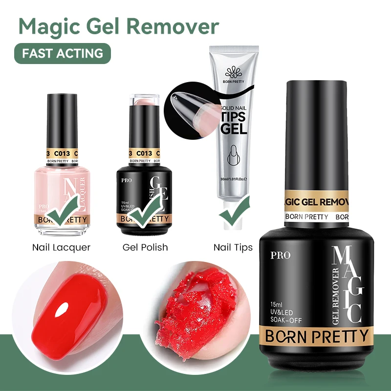 BORN PRETTY PRO 15ml Nowa Wersja Nietoksyczny Płyn do Usuwania Lakieru do Paznokci Szybkie Rozpuszczanie Magiczny Żelowy Lakier do Paznokci