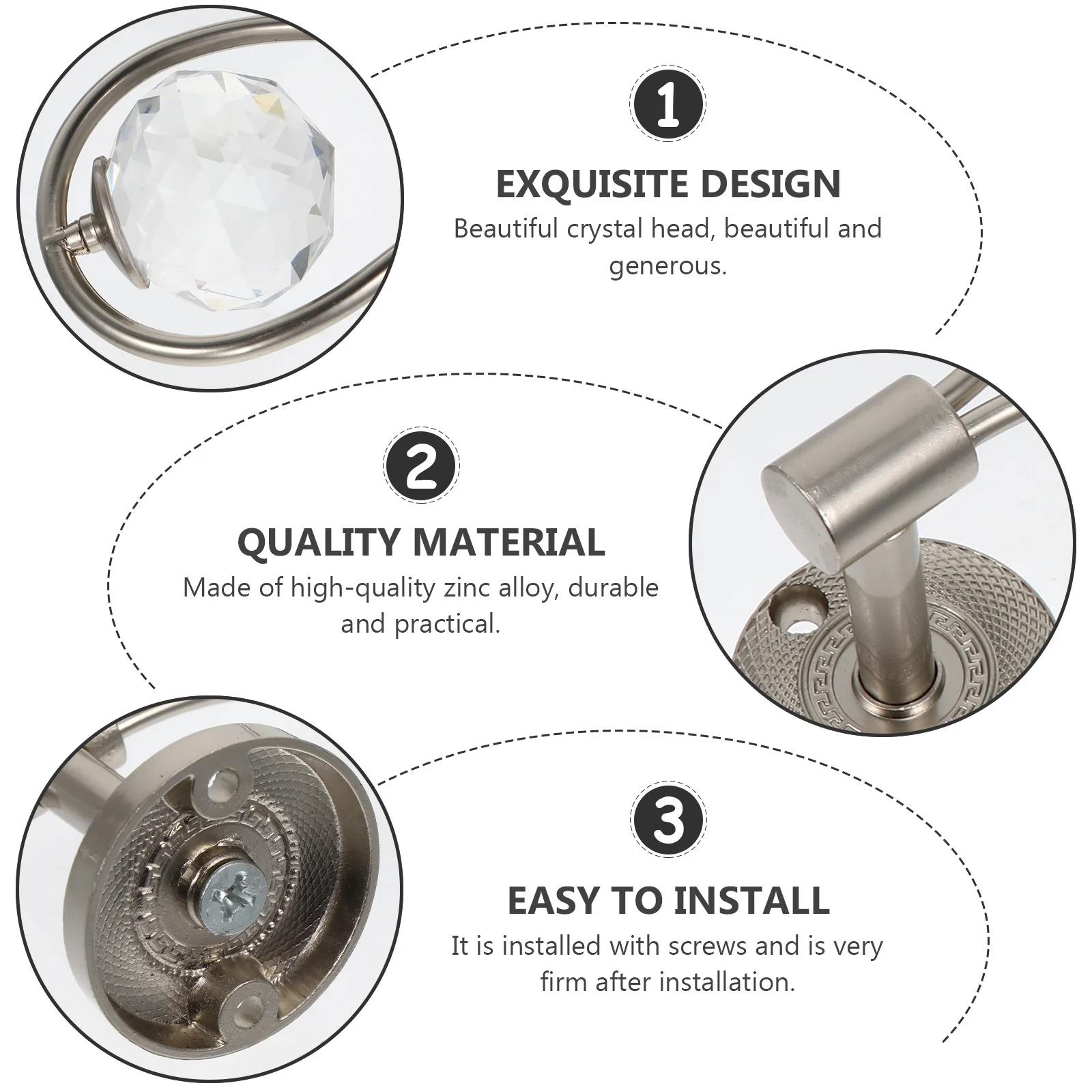 

1Pair Zinc Alloy Curtain Tieback Hooks Elegant Crystal Curtain Holder for Home Hotel Bedroom Wall Mounted Drapery Holders