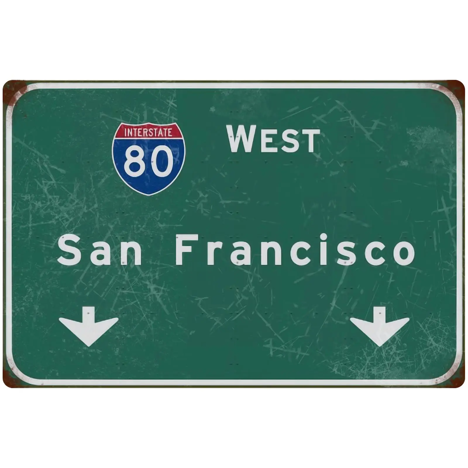 Metal Sign Retro Highway Sign Interstate 80 West San Francisco Wall Decor Bar Club Cafe Home Airport Road Wall Hanging 8x12 Inch