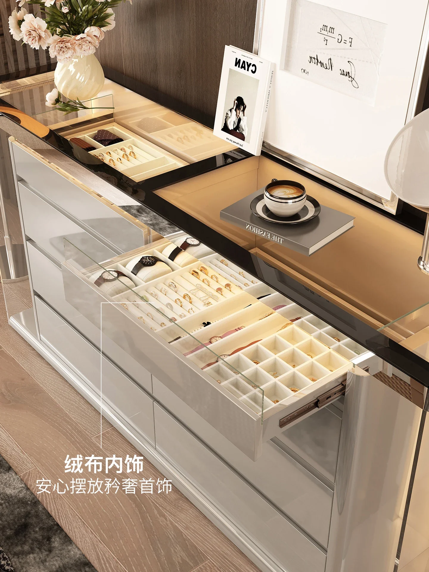 Italian light luxury eight-bucket cabinet cloakroom jewelry storage jewelry cabinet bedroom minimalist bedside chest
