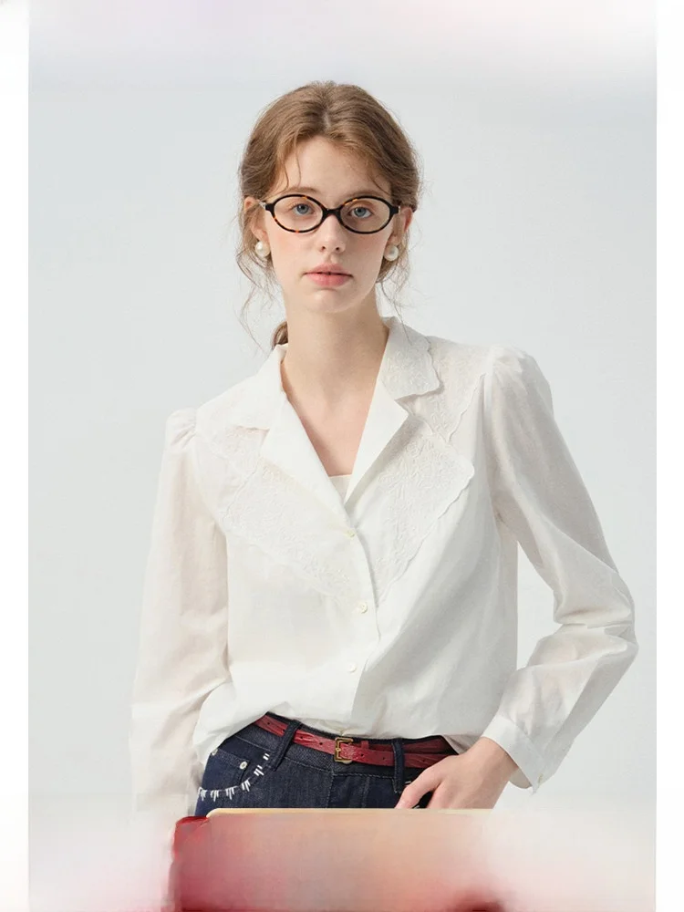 

Белая кружевная блузка с вышивкой и воротником-стойкой VEGA CHANG, новая коллекция Весна 2026, женская модная дышащая свободная блузка