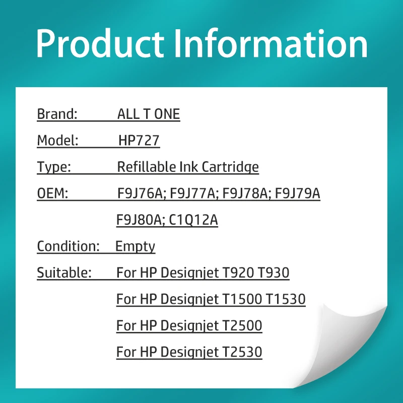 Imagem -04 - Cartucho de Tinta Recarregável para hp Designjet Impressoras com Chip Permanente 300ml T920 T930 T1500 T1530 T2500 T2530 727