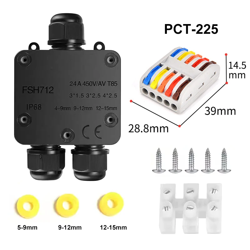 Tee Outdoor Power Waterproof Box 3 Out 3 Quick Connection Connector Y-type Junction Box with PCT Terminal Threading Box IP68