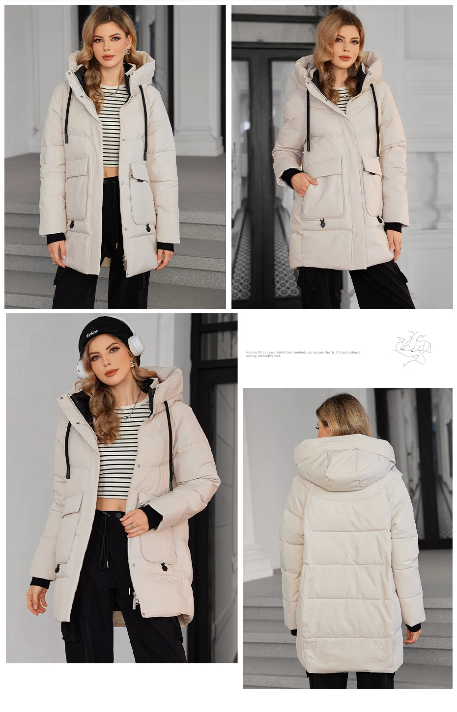 ICEbear Women's Winter Padded Jacket 2024 Hooded Zipper Warm Stylish Coat GWD3781I
