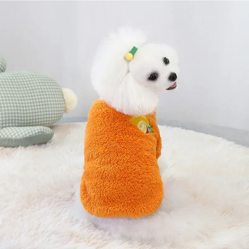 Ropa de invierno de felpa para mascotas, bonito patrón de frutas, chaleco grueso y cálido para perros pequeños y medianos, chaqueta suave para cachorros de invierno, disfraz de peluche