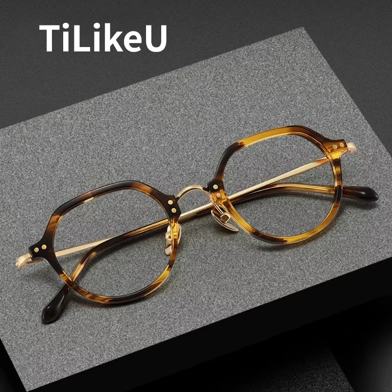 Japanese Turtle Retro Acetate Frames Eyeglasses Men and Women Designer Handmade Polygonal Anti-blue Light Myopia Glasses Frames