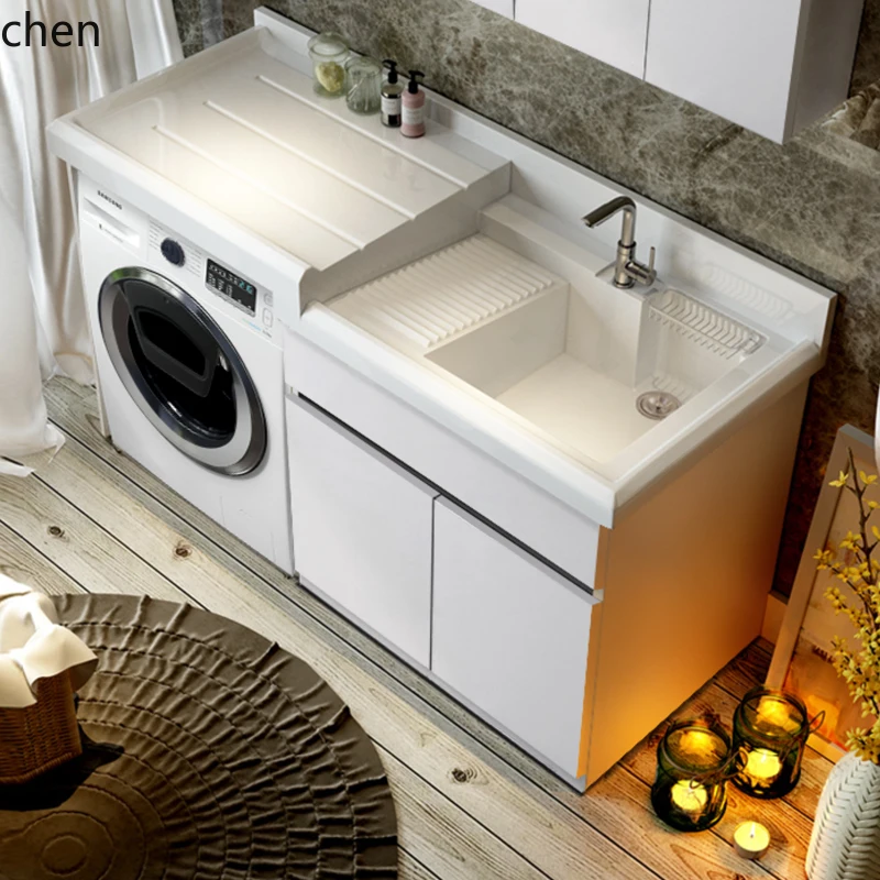 

QZT Corner-Cut Honeycomb Aluminum Balcony Laundry Cabinet Combination Integrated Basin Sink with Washboard