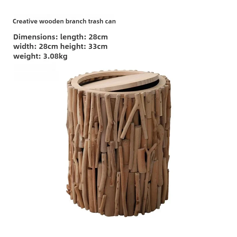 Cubo de basura de madera nórdico creativo con tapa, cesta de papel de desecho para sala de estar, cubo de basura con revestimiento interior, decoración del hogar