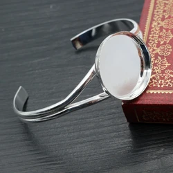 High Quality  25mm Silver Plated Bangle Base Bracelet Blank Findings Tray Bezel Setting Cabochon Cameo