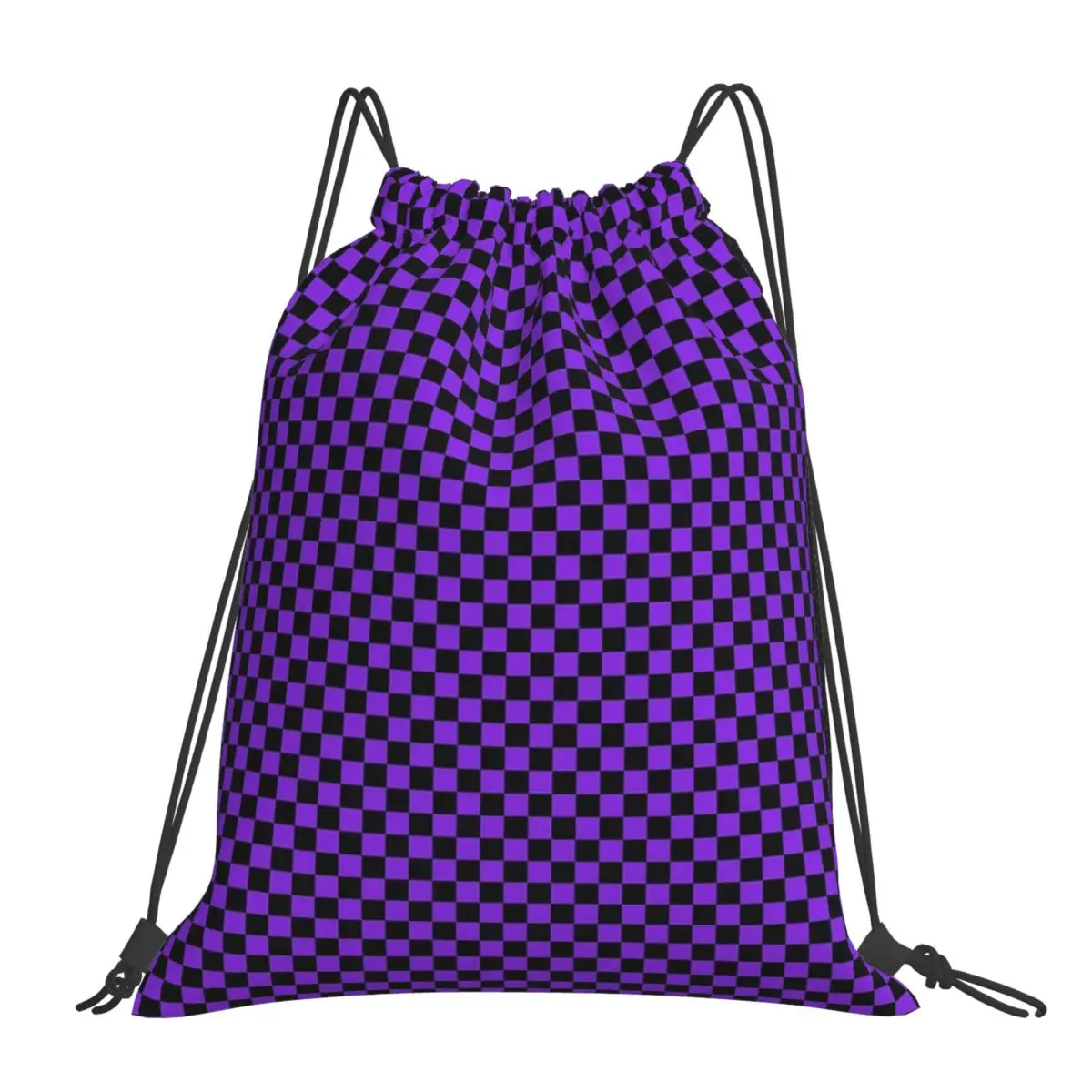 Proton Purple And Black Checker Board Backpacks Multi-function Portable Drawstring Bags Sundries Bag Book Bags Travel Student