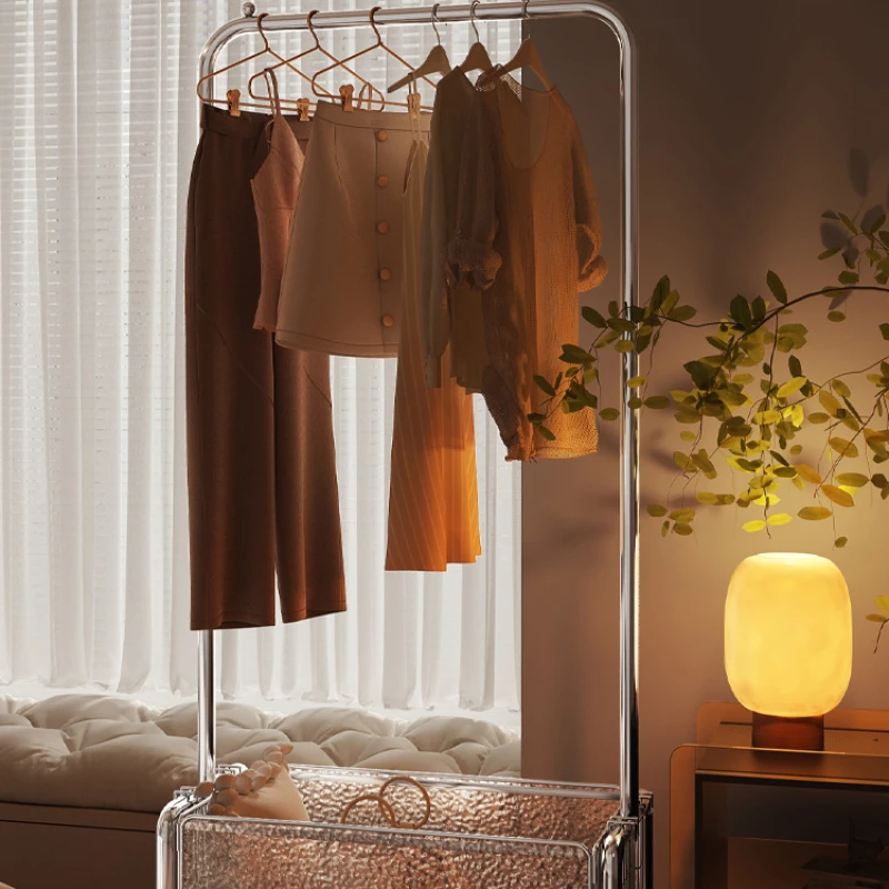 

Bedroom hanger Floor-to-ceiling household simple coat rack Hotel mobile hanger Bedside clothes storage rack