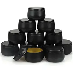 Gemos 12 Pack 8 Oz Large Size Empty Candle Tins Containers with Lid Wholesale Black Metal Candles Jars for DIY Candle Making