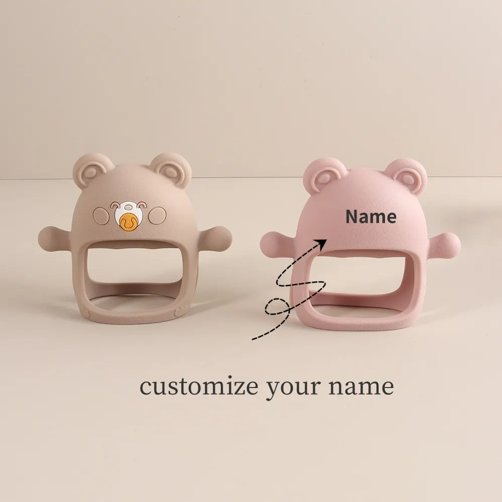 Personalized Baby Teether Custom Name Silicone Glove Cute bear Shaped Anti-Sucking Hand Guard