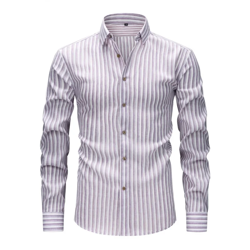 Jiana Clothing Exclusive Men's Linen Long Sleeve Vertical Stripe Shirt Vintage Casual Shirt Men One Yard Minimum Order