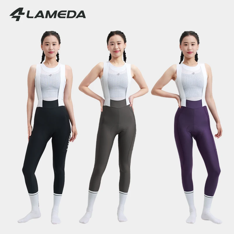 LAMEDA Women's Cycling Bibs Double Arrow Pants Padded High Waist Spring Summer Cycling Pants Road Cycling Leggings with Pockets