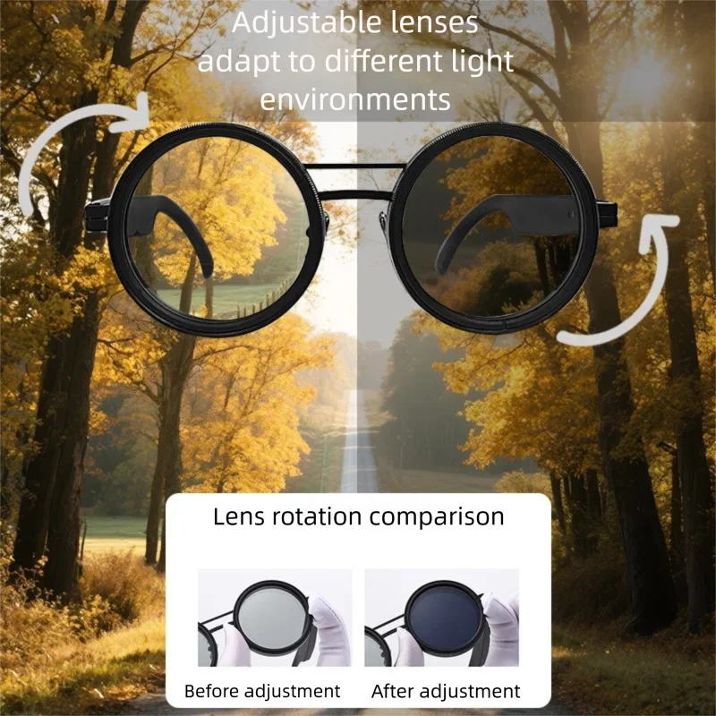 Multi Functional Magnetic Adjustable Dimming Circular Intelligent AI Translation Glasses Anti Blue Light UV Polarized Sunglasses