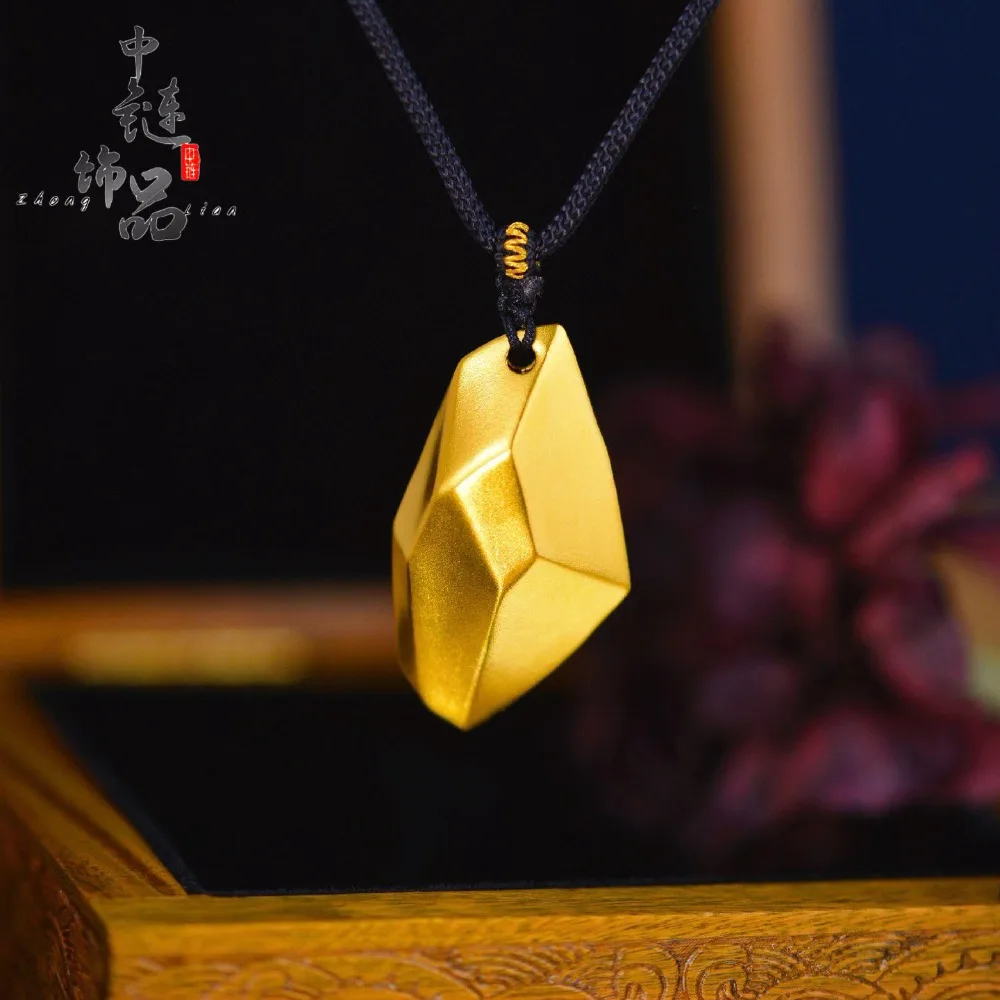 Wishing stone men's and women's high color-preserving Sansheng stone necklace 9999gold