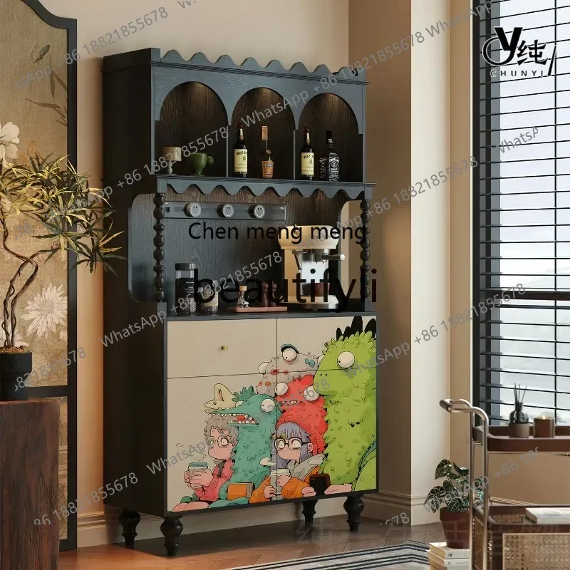 A32 Cream wind solid wood dining side cabinet living room integrated wine cabinet entrance decoration