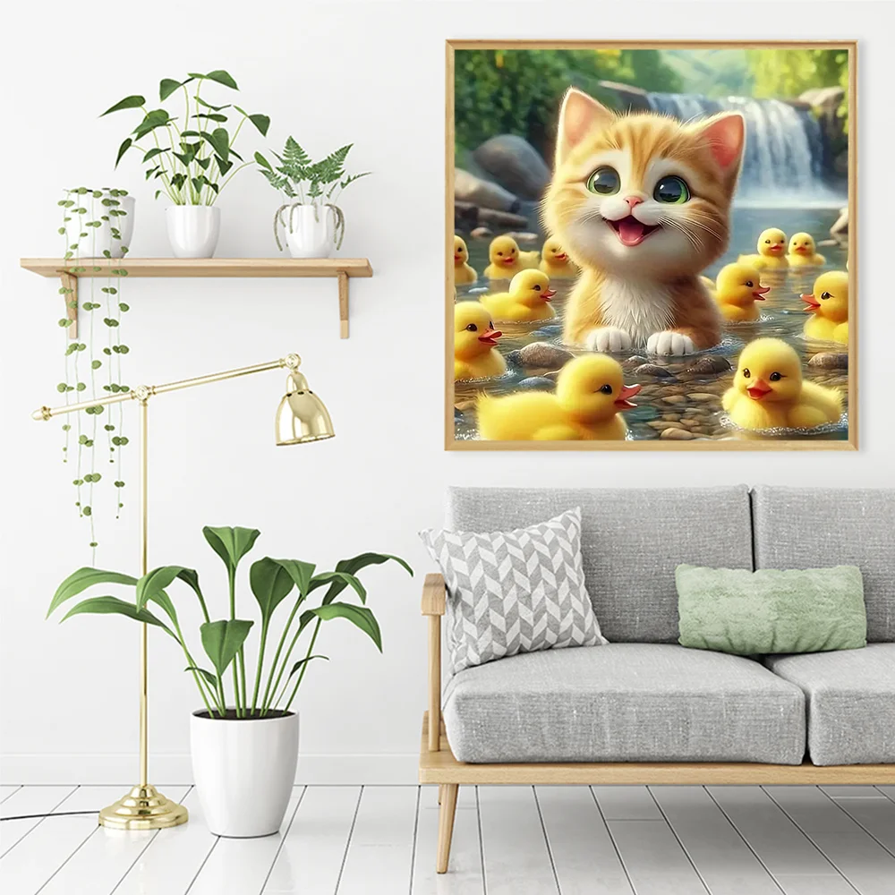 Huacan 5D 다이아몬드 페인팅 동물 고양이 DIY 다이아몬드 모자이크 폭포 오리 벽 아트 작업 홈 장식 수제 취미 공예 키트