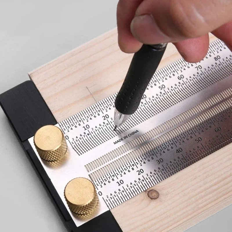 High-Precision Scale Ruler T-Type Hole Ruler Stainless Woodworking Scribing Mark Line Gauge Carpenter Measuring Tool