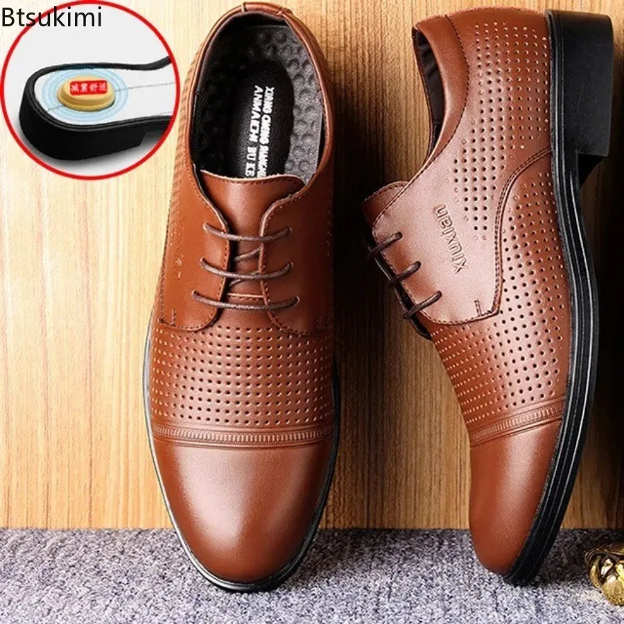 جديد 2025 الرجال الصيف الجلود أحذية الدانتيل الأعمال الرسمية الجلود المنخفضة قطع الأداء أحذية للرجال أحذية مكتب الزفاف الذكور #3