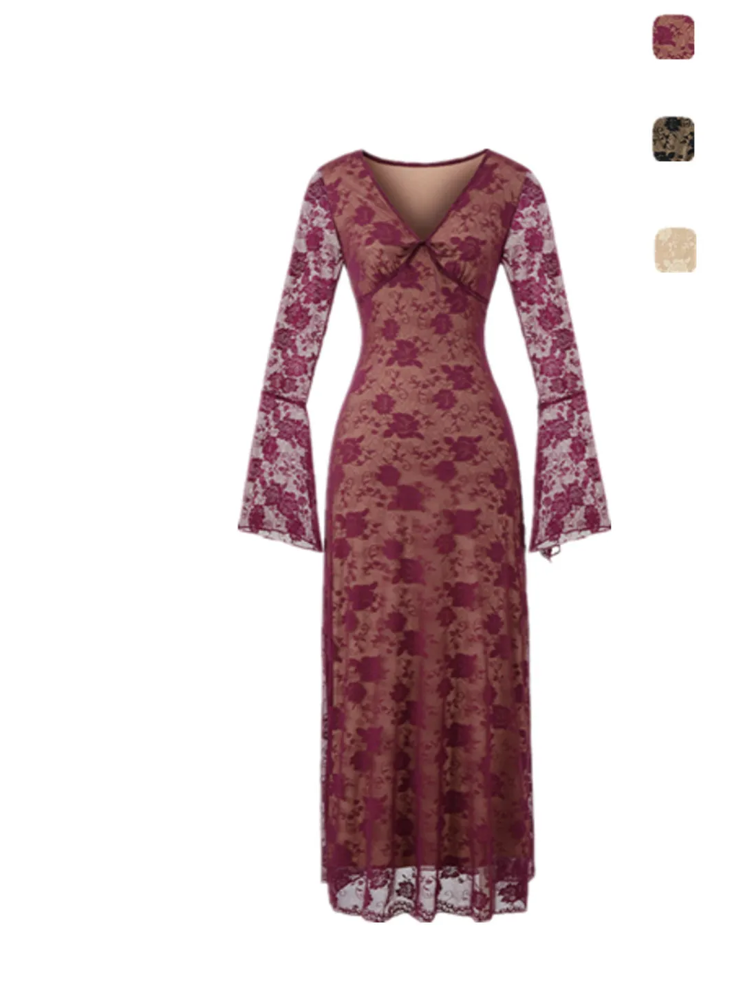 

Retro Ele Long A-Line Dr Lace Floral Embroidery Waist Cinch Bell Sve V-Ne Sexy Luxury Women's Daily Wear Dr