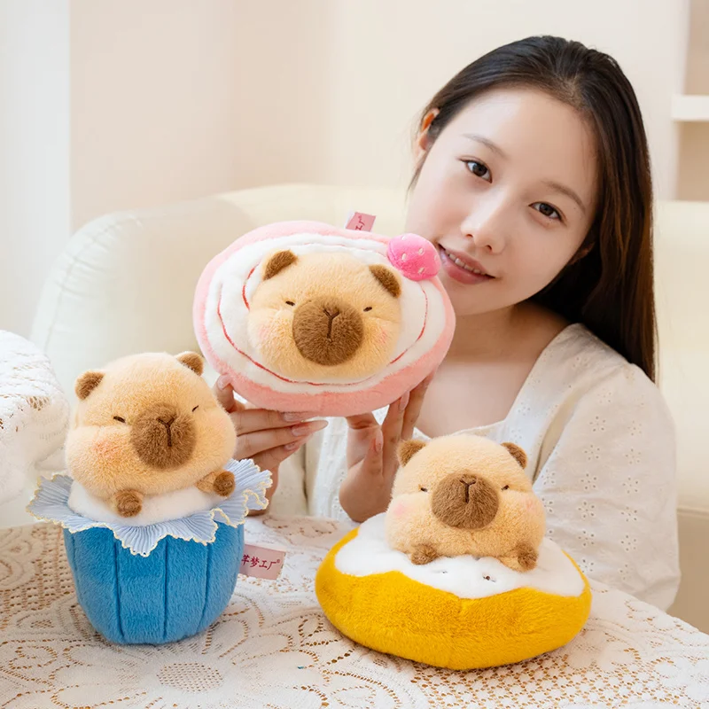 23cm Cartoon Dessert Capybara Plush Doll Doughnut Teacup Cake Swiss Roll Capybara Plush Toy Home Decoration Gift For Children