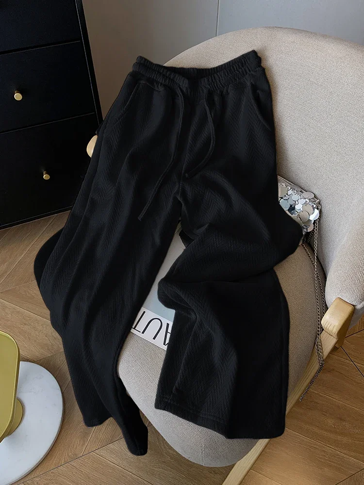 2024 خريف شتاء جديد المرأة عالية الخصر واسعة الساق السراويل موضة عادية كسول نمط Sweatpants بنطلون مستقيم