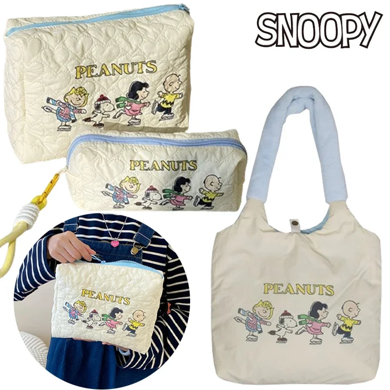 Snoopy Tote Bag Anime Women Shoulder Shopping Bag Large-capacity Handbags Cartoon Travel Portable Cosmetic Bag Girl Pencil Case