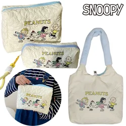 Snoopy Tote Bag Anime Women Shoulder Shopping Bag Large-capacity Handbags Cartoon Travel Portable Cosmetic Bag Girl Pencil Case