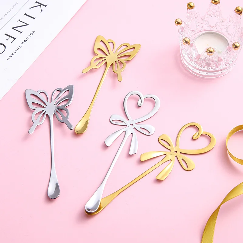 Stainless steel spoon creative cute hanging cup spoon stirring spoon love butterfly hanging spoon tableware spoon set dinnerware