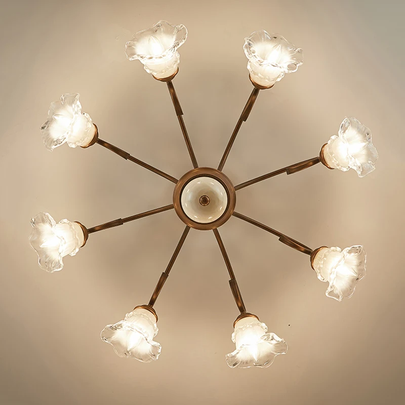 مادة اليشم الأمريكية الرجعية الفاخرة ضوء السقف غرفة المعيشة الأوروبية الراقية الزجاج زهرة غرفة نوم غرفة الطعام ضوء السقف