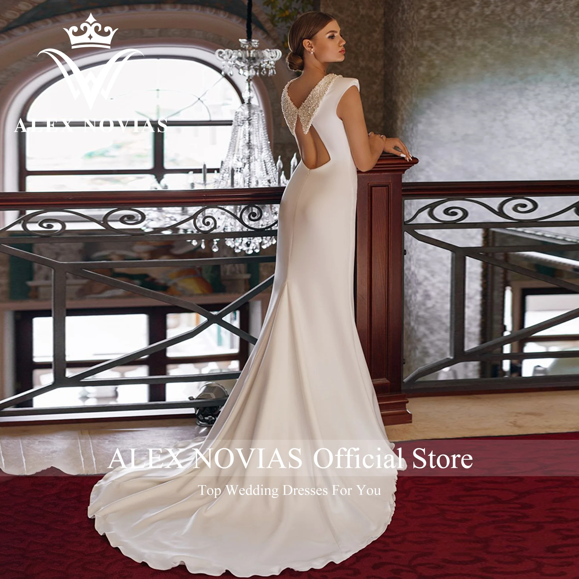 ALEX NOVIAS Satin Mermaid Wedding Dress 2023 Classy SCOOP Sleeveless Beading Cut-out Wedding Gown Chic Vestidos Novias De Saten