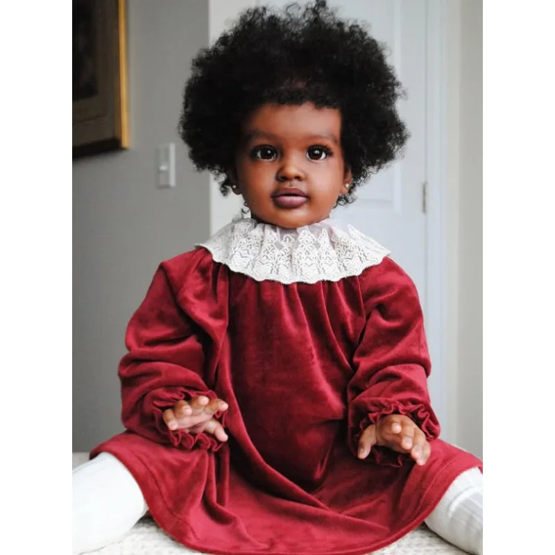 26Inch Reborn Doll Kit Pippa Soft Touch Dark Skin Unfinished Doll with Rooted Curly Hair DIY Doll Parts