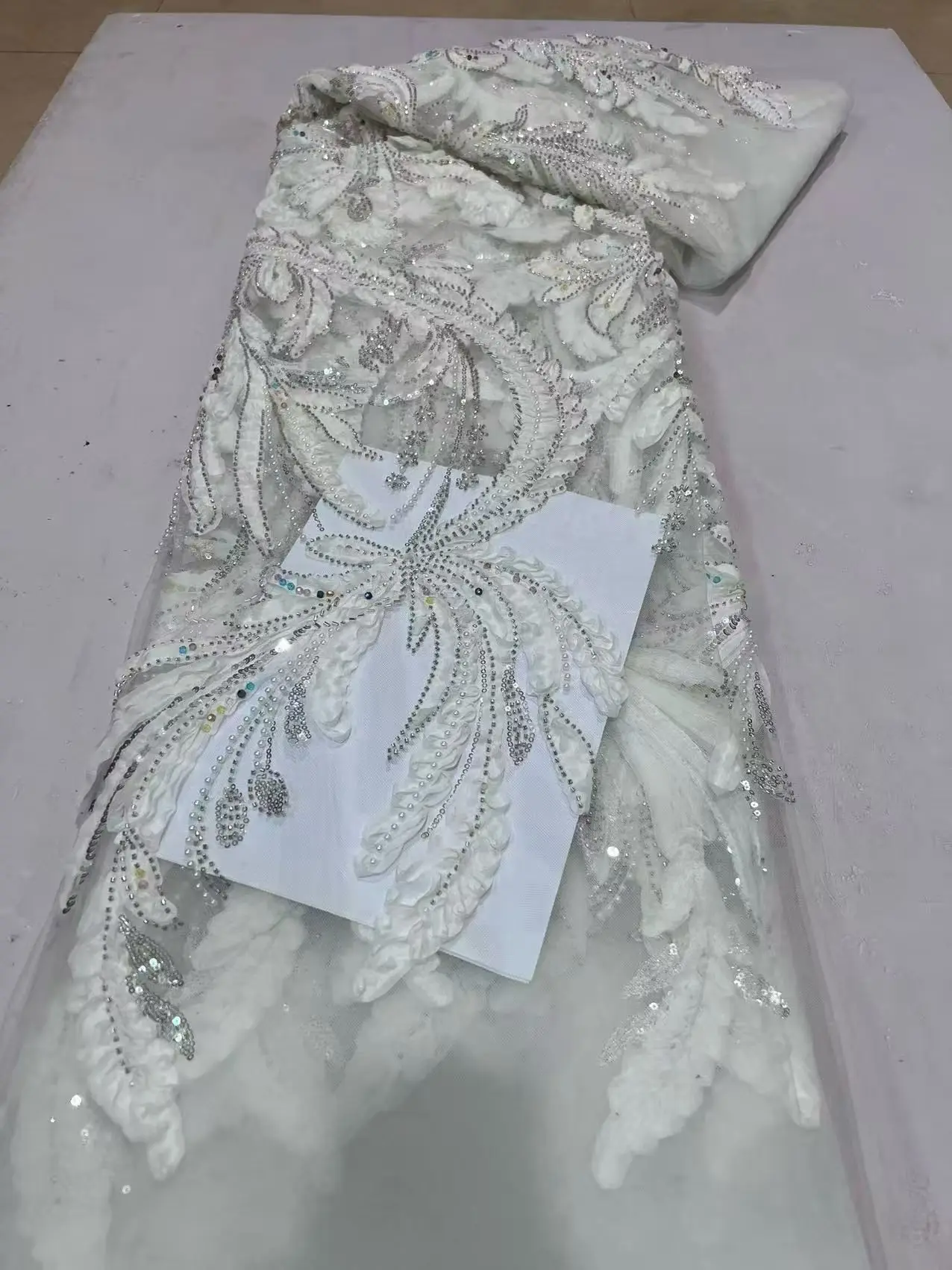 

2026 High Quality African Nigerian Tulle Lace Fabric BeadsSequins Embroidery French Guipure Wedding Party Dress Beaded 5Yards