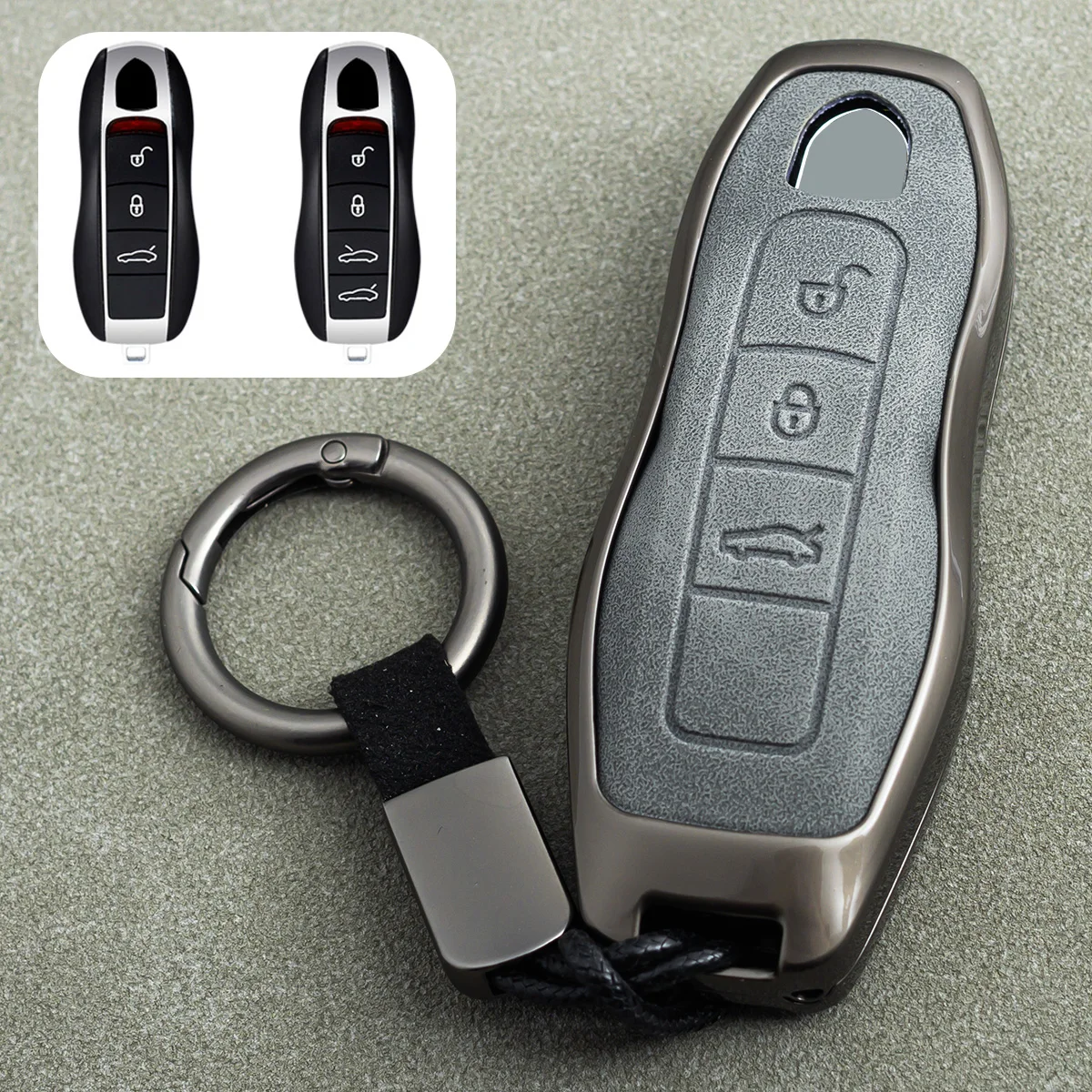 Autoschlüssel-Schutzhülle Schlüsselanhänger für Porsche Cayenne Panamera Macan 718 Boxster Cayman Spyder Metall-Leder-Zubehör