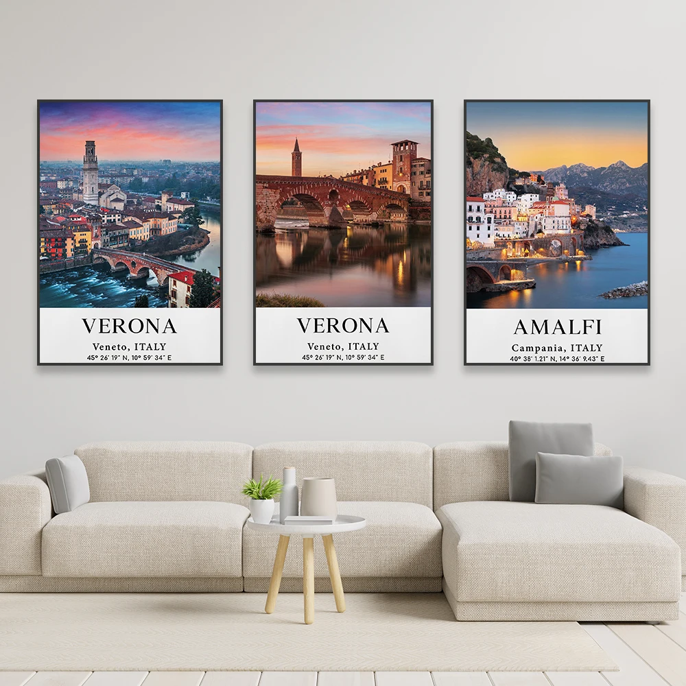 Amalfi Italy Travel Poster Modern European City Florence Landscape Verona Print Siena Canvas Painting