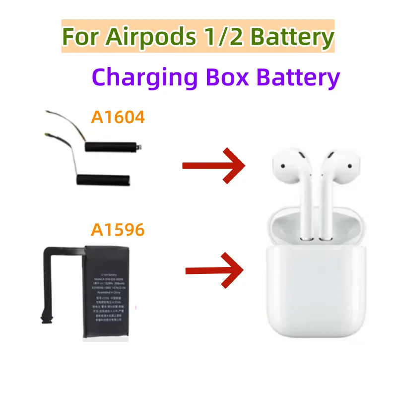 Battery A1596 For airpods 1 2nd A1604 A1523 A1722 A2032 A2031 For airpods 1 air pods 2 A1596 replaceable Battery GOKY93mWhA1604