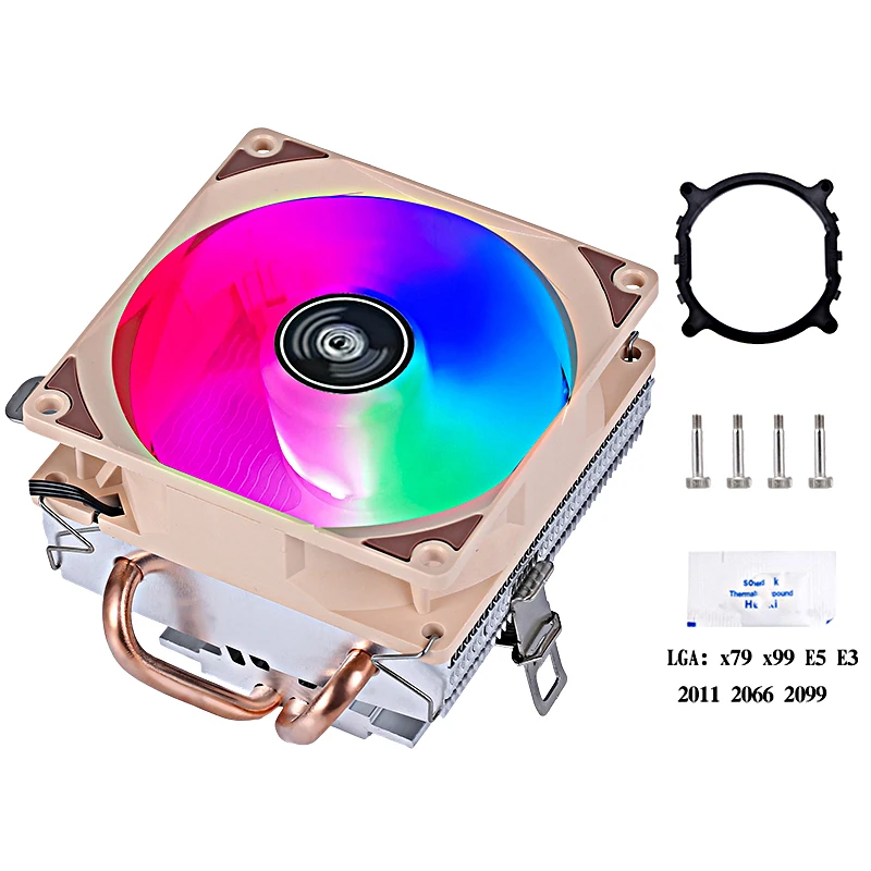 Computer Air-Cooled Radiator CPU Cooling Fan 2 Heat Pipe Suitable For Installing LGA2011 x79 x99 e5 2066 2099 LED Color Lights