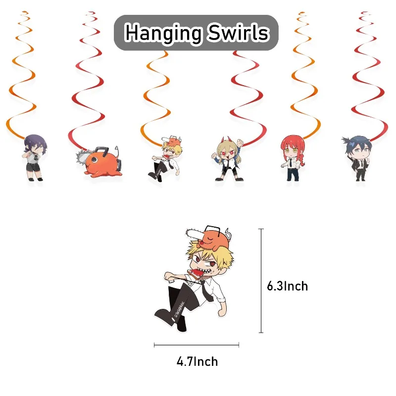 체인소 맨 애니메이션 생일 파티 세트 풍선 깃발 케이크 장식 장식품 어린이 선물